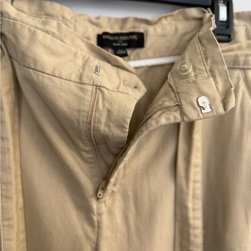 Banana Republic Blake Fit Tan Linen Blend Wide Leg Crop Pants Women’s Sz 12